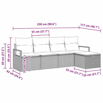 Bankstel Met Kussen Met Opslag 5 Pcs En Crème Poly Rattan