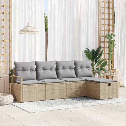 Bankstel Met Kussen Met Opslag 5 Pcs En Crème Poly Rattan