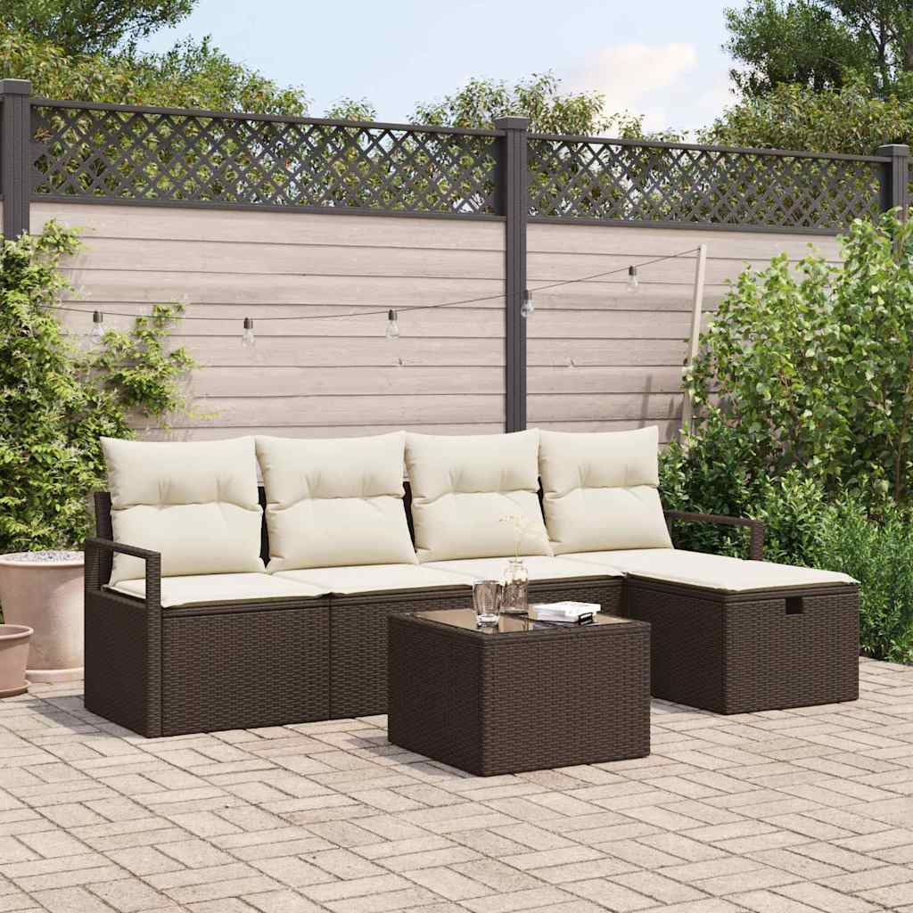 Bankstel Met Kussen Met Opslag 5 Pcs En Crème Poly Rattan