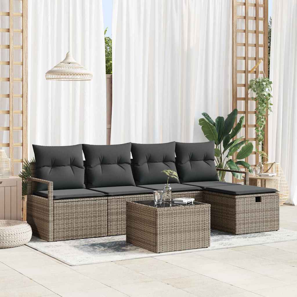 Bankstel Met Kussen Met Opslag 5 Pcs En Crème Poly Rattan