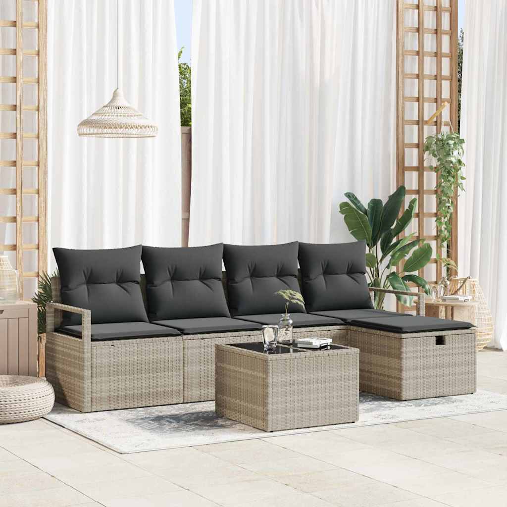 Bankstel Met Kussen Met Opslag 5 Pcs En Crème Poly Rattan