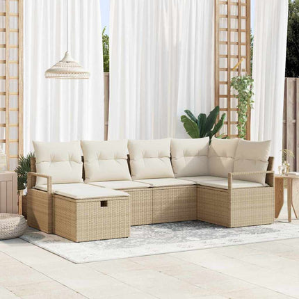 Bankstel 6 St 6-Aantal Zitplaatsen En Crème Poly Rattan