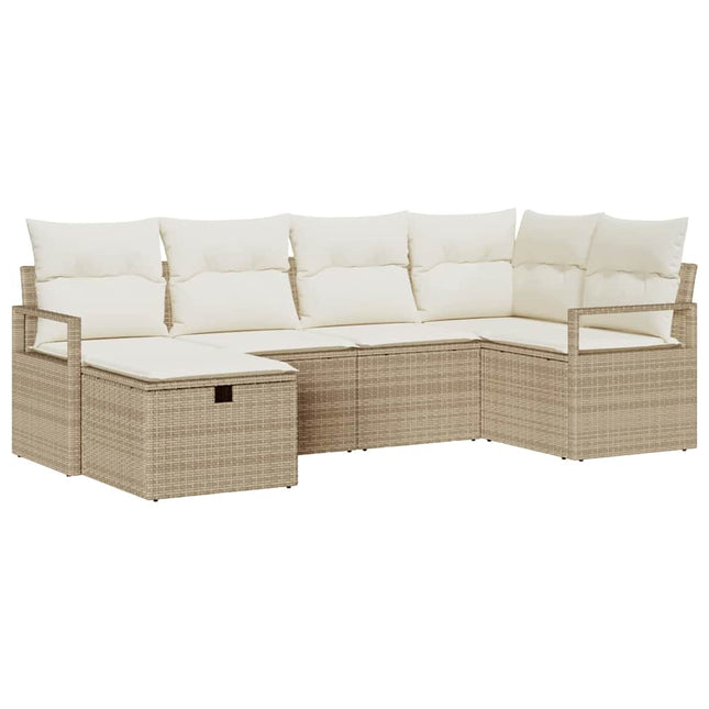Bankstel 6 St 6-Aantal Zitplaatsen En Crème Poly Rattan