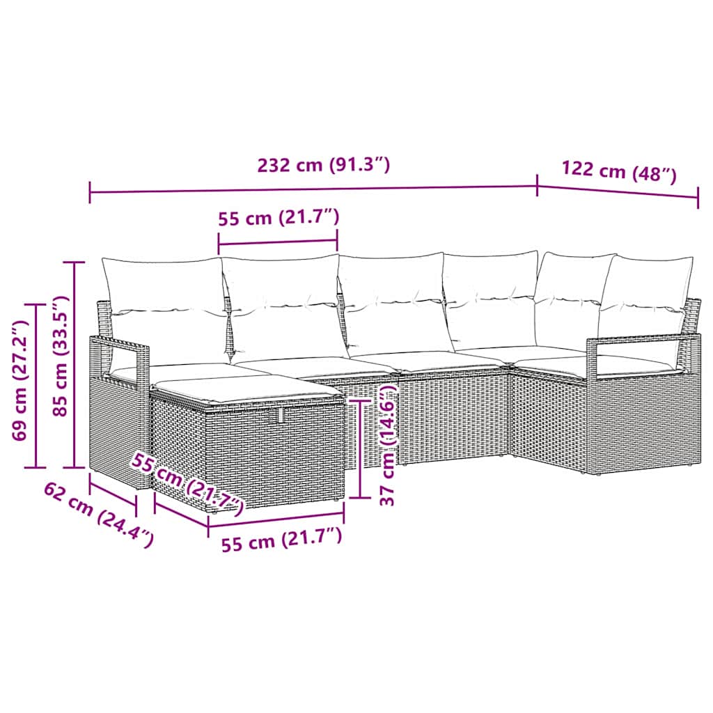 Bankstel Met Kussen Met Opslag 6 Pcs Poly Rattan