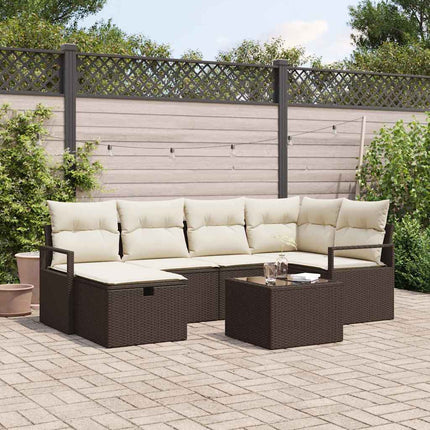 Bankstel 6 St 6-Aantal Zitplaatsen En Crème Poly Rattan