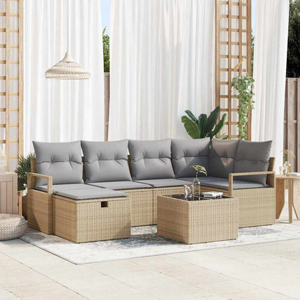 Bankstel 6 St 6-Aantal Zitplaatsen En Crème Poly Rattan