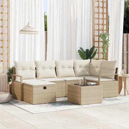 Bankstel 6 St 6-Aantal Zitplaatsen En Crème Poly Rattan
