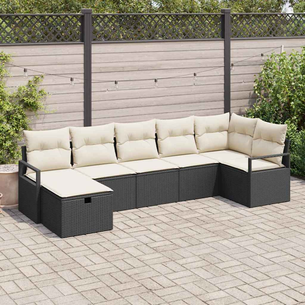 Bankstel Met Kussen Met Opslag 7 Pcs En Crème Poly Rattan