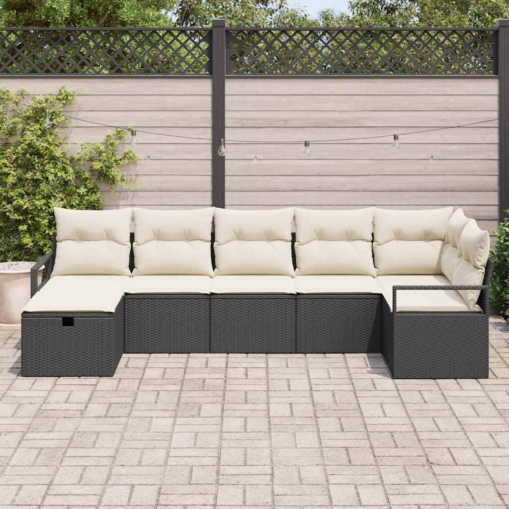 Bankstel Met Kussen Met Opslag 7 Pcs En Crème Poly Rattan
