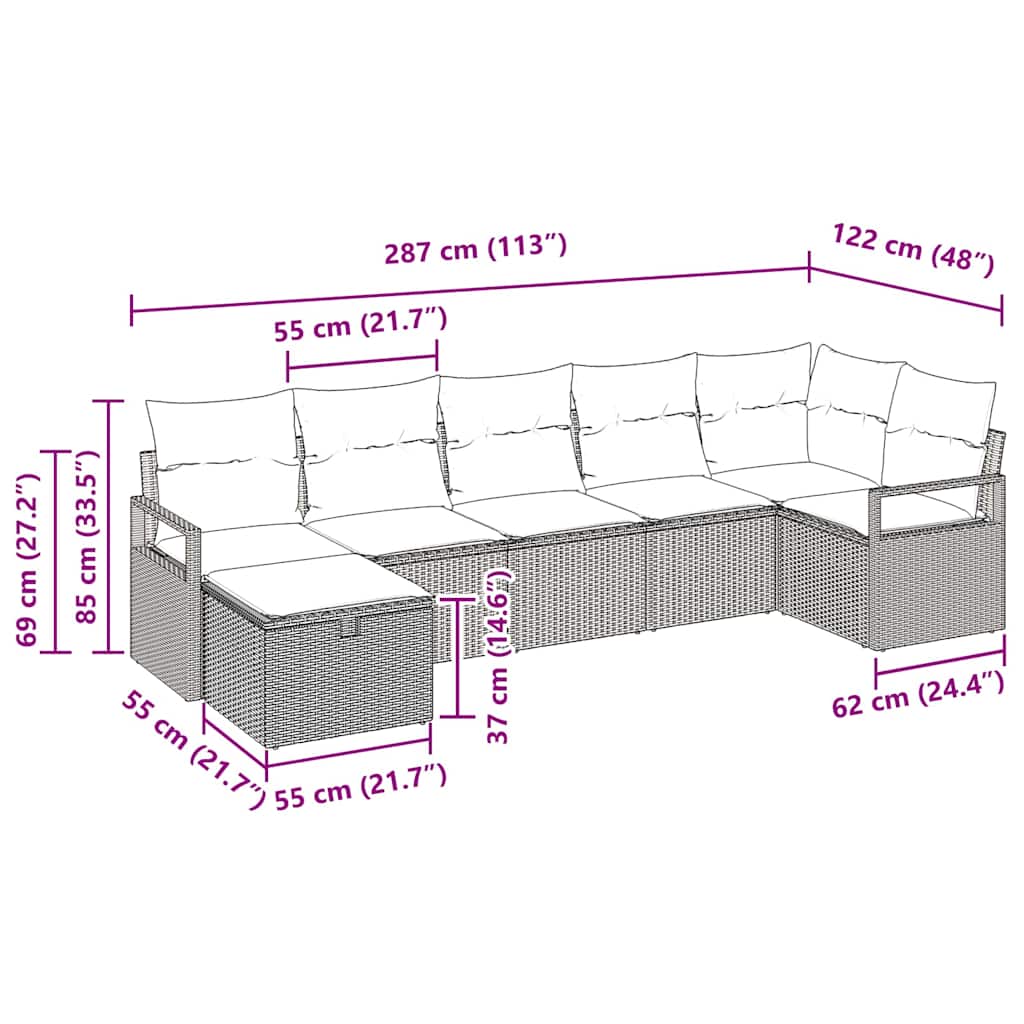 Bankstel Met Kussen Met Opslag 7 Pcs En Crème Poly Rattan