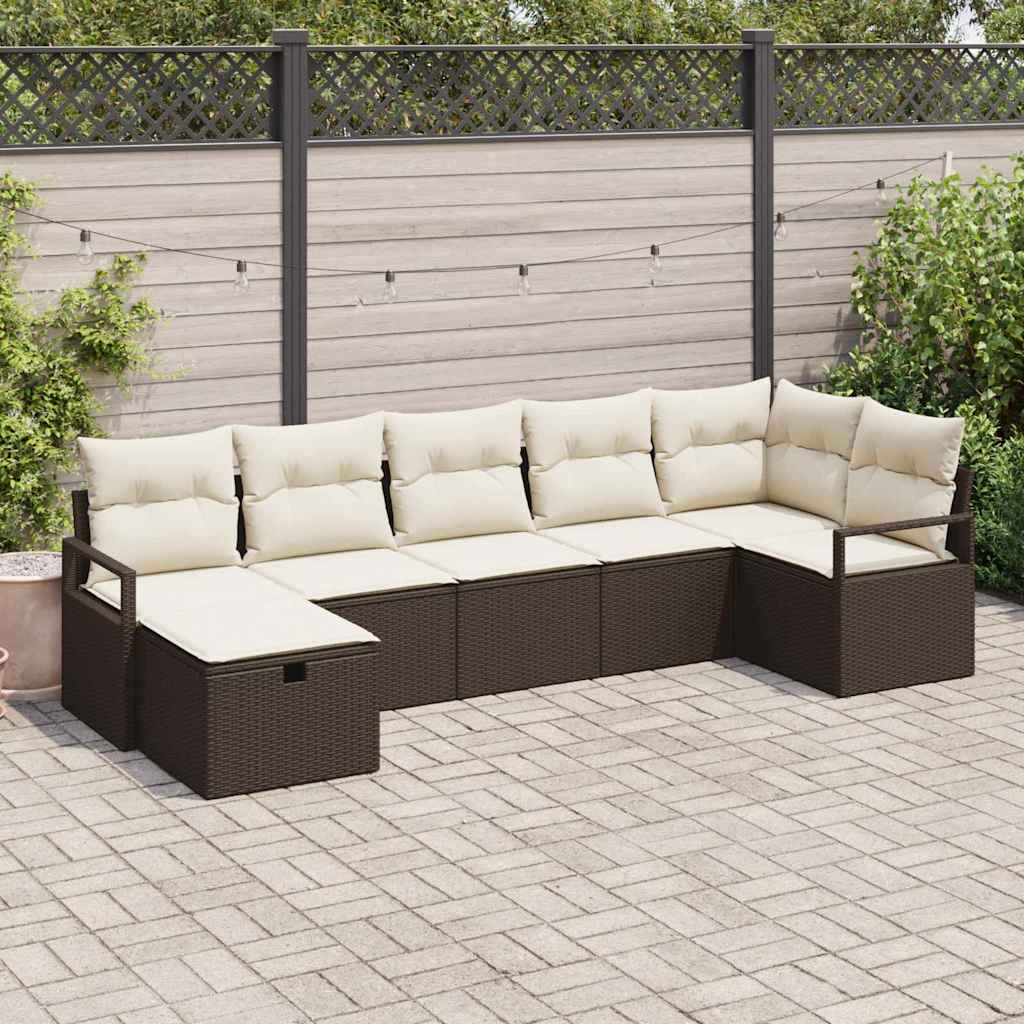 Bankstel Met Kussen Met Opslag 7 Pcs En Crème Poly Rattan