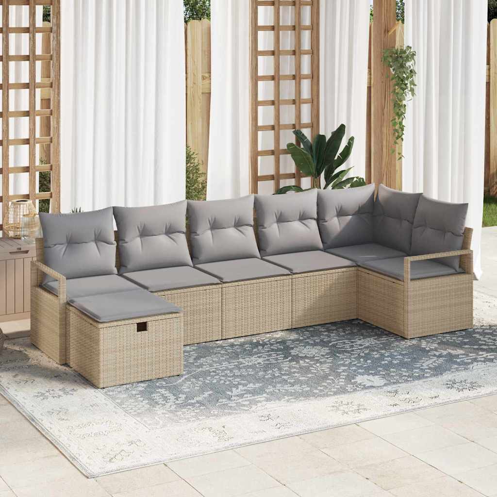 Bankstel Met Kussen Met Opslag 7 Pcs En Crème Poly Rattan