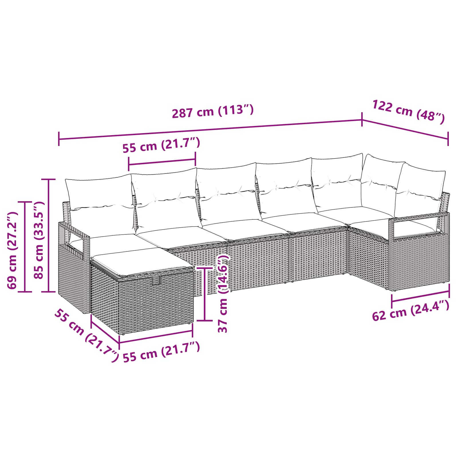 Bankstel Met Kussen Met Opslag 7 Pcs En Poly Rattan