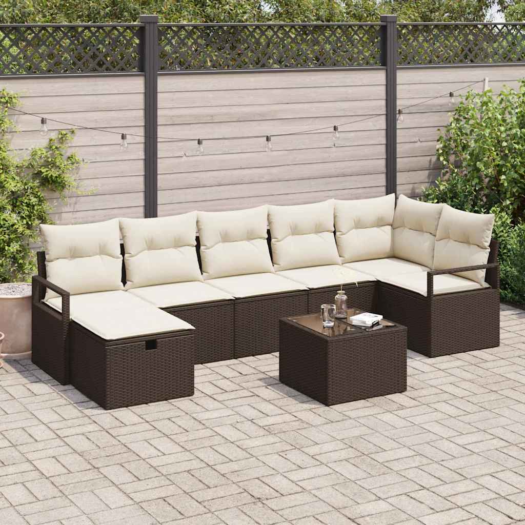 Bankstel Met Kussen Met Opslag 7 Pcs En Crème Poly Rattan