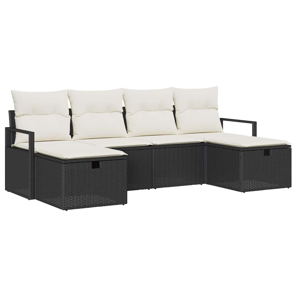 Bankstel Met Kussen Met Opslag 6 Pcs En Crème Poly Rattan