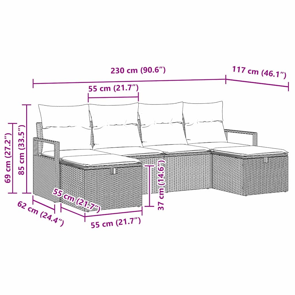 Bankstel Met Kussen Met Opslag 6 Pcs En Crème Poly Rattan