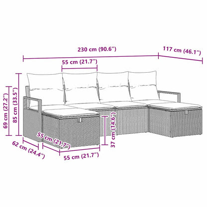 Bankstel Met Kussen Met Opslag 6 Pcs En Crème Poly Rattan