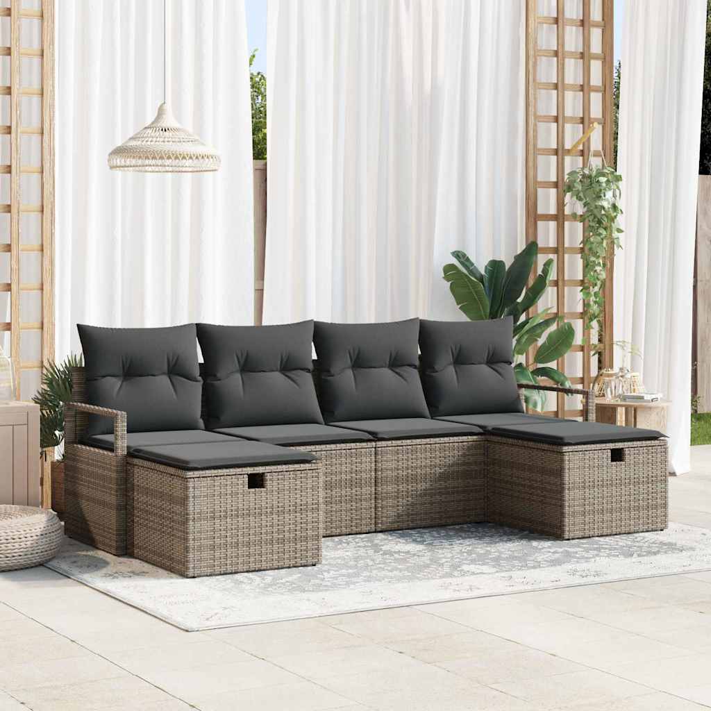 Bankstel Met Kussen Met Opslag 6 Pcs En Crème Poly Rattan
