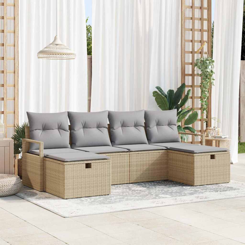 Bankstel Met Kussen Met Opslag 6 Pcs En Crème Poly Rattan