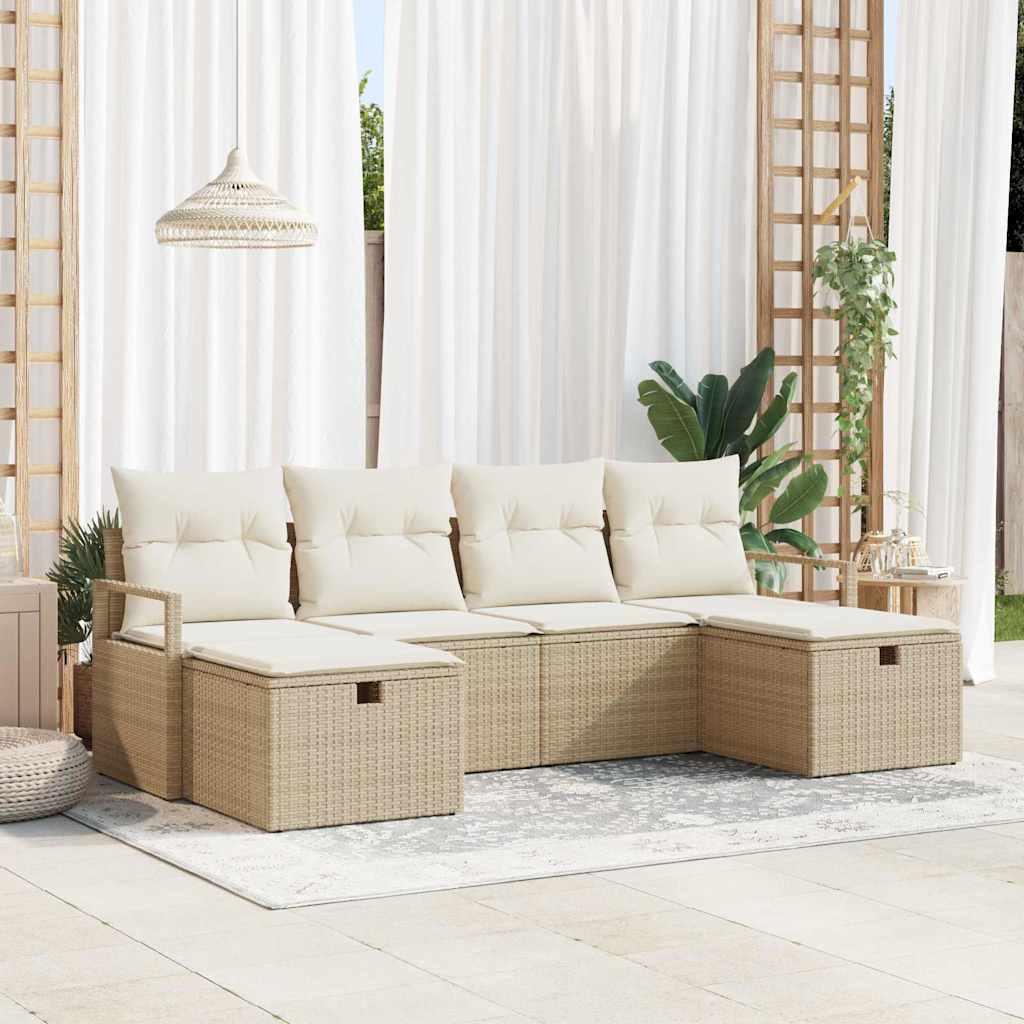 Bankstel Met Kussen Met Opslag 6 Pcs En Crème Poly Rattan