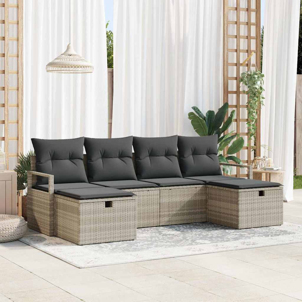 Bankstel Met Kussen Met Opslag 6 Pcs En Crème Poly Rattan