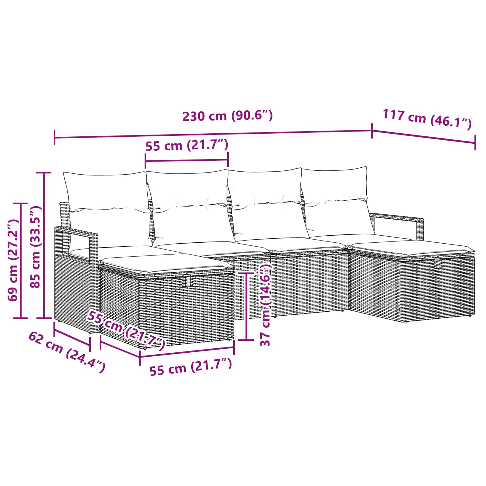 Bankstel Met Kussen Met Opslag 6 Pcs En Poly Rattan