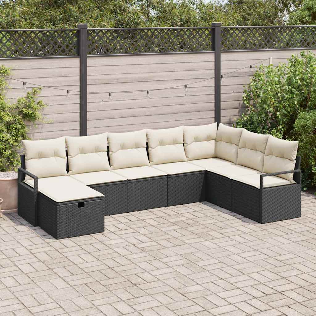 Bankstel Met Kussen Met Opslag 8 Pcs En Crème Poly Rattan
