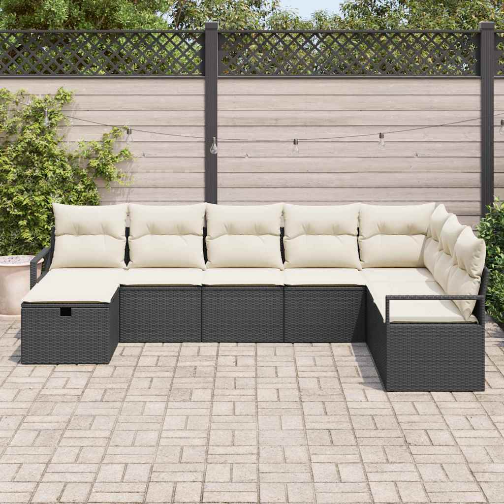 Bankstel Met Kussen Met Opslag 8 Pcs En Crème Poly Rattan