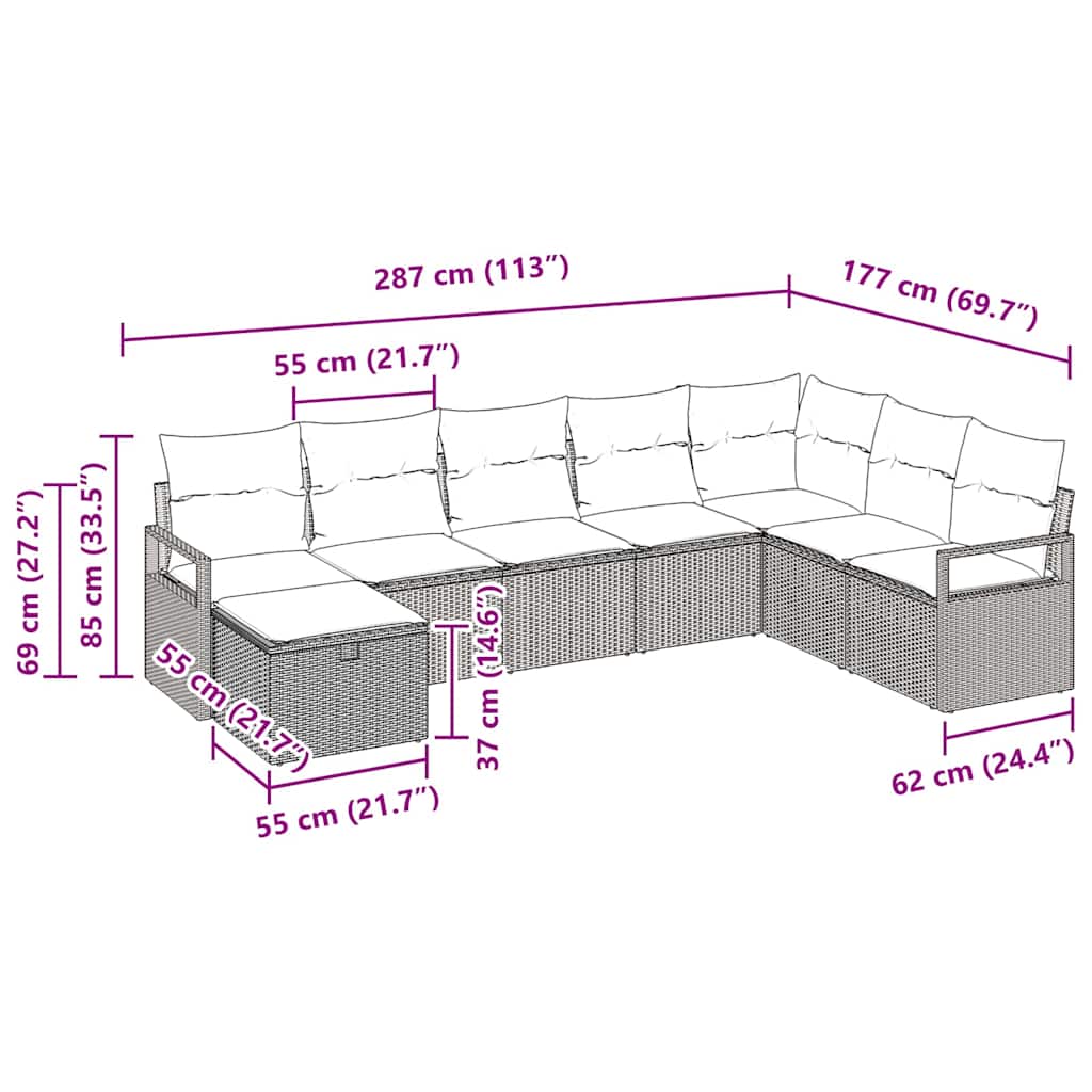 Bankstel Met Kussen Met Opslag 8 Pcs En Crème Poly Rattan