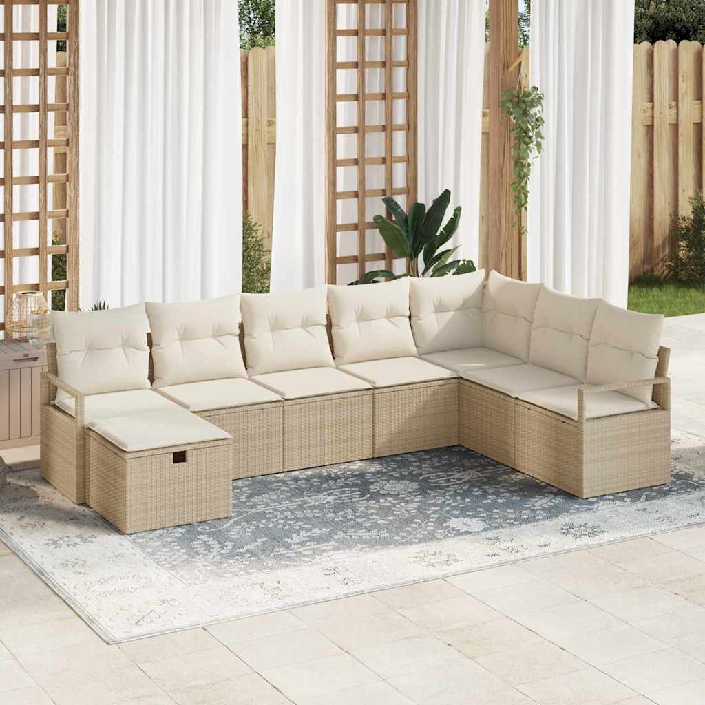 Bankstel Met Kussen Met Opslag 8 Pcs En Crème Poly Rattan