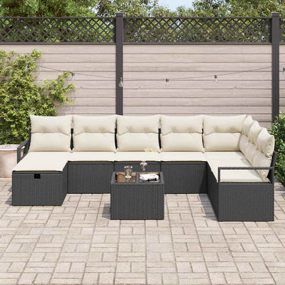 Bankstel Met Kussen Met Opslag 8 Pcs En Crème Poly Rattan