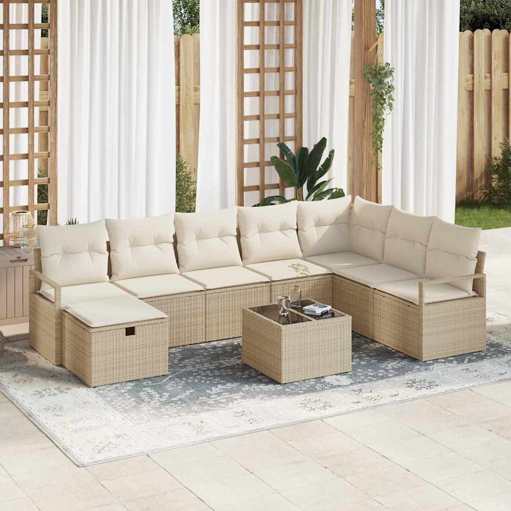 Bankstel Met Kussen Met Opslag 8 Pcs En Crème Poly Rattan