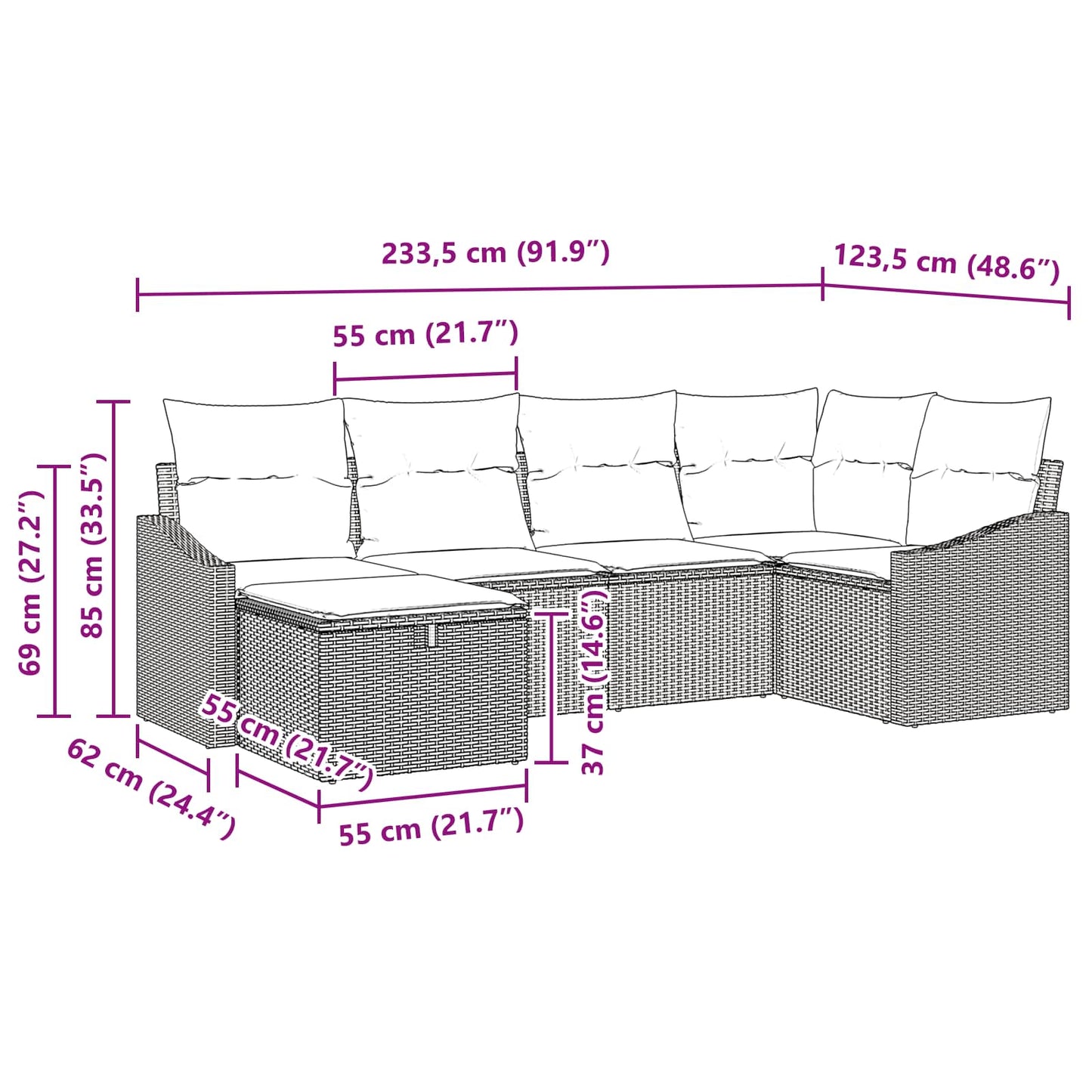Bankstel Met Kussen 3 Pcs Poly Rattan