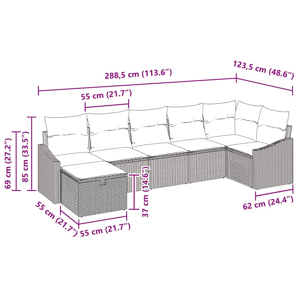 Bankstel Met Kussen 7 Pcs Poly Rattan
