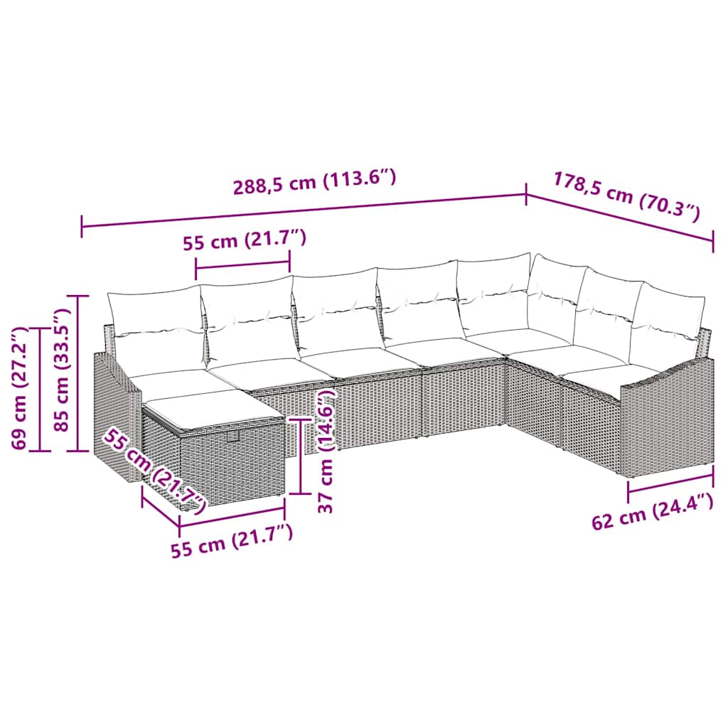 Bankstel Met Kussen 9 Pcs Poly Rattan