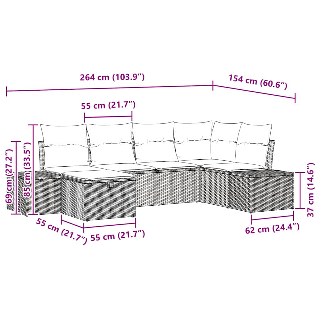 Bankstel Met Kussen 7 Pcs Poly Rattan