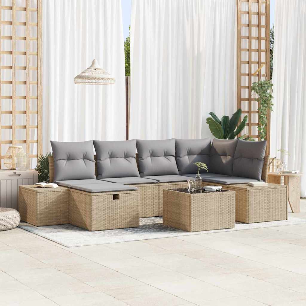 Bankstel Met Kussen 7 Pcs Poly Rattan
