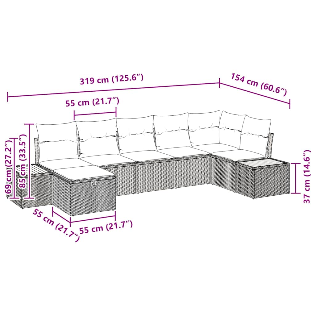 Tuin Sofa Set Met Kussen 7 Pcs Poly Riet