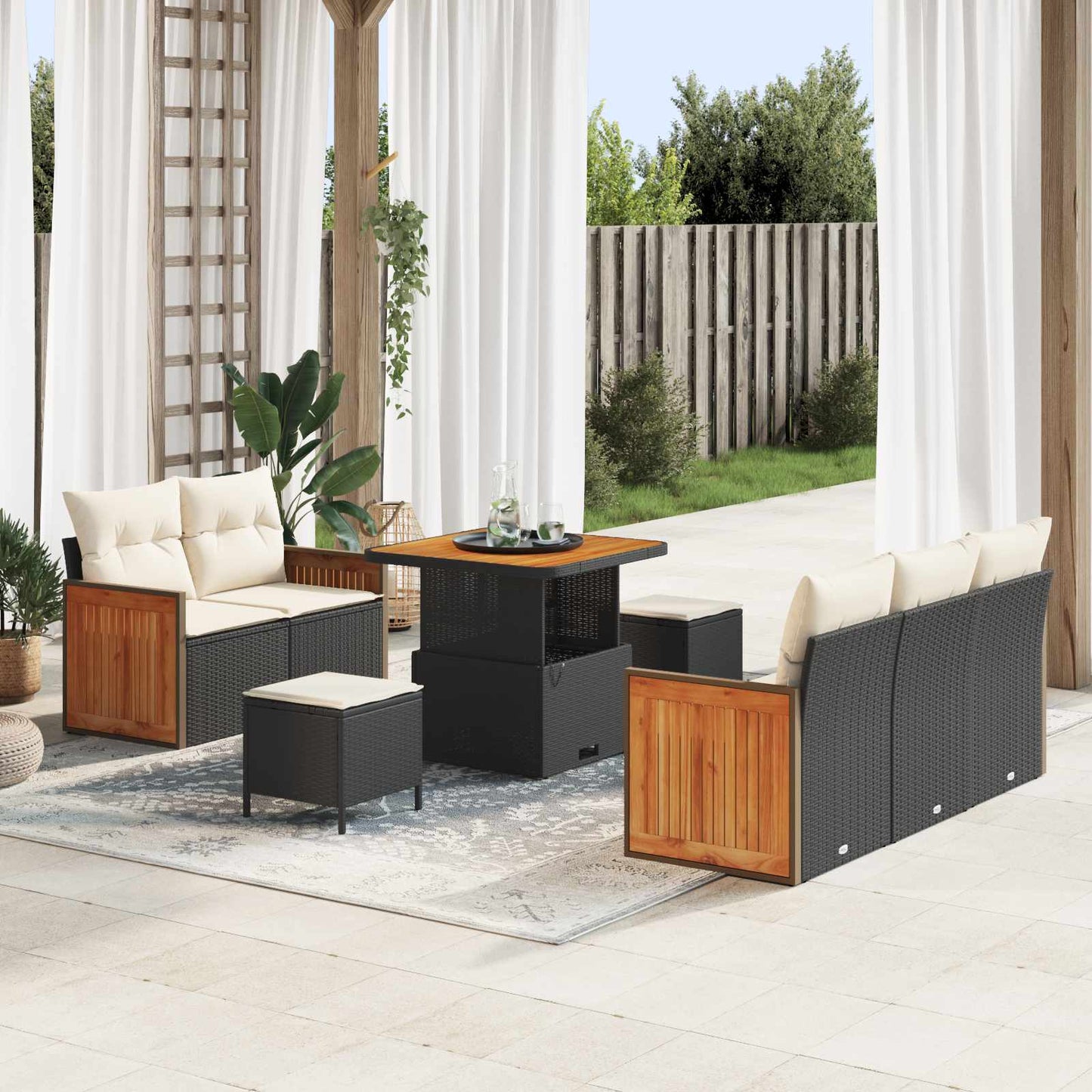 Tuinbankenset 8 Pcs Poly Rattan En Gepoedercoat Staal