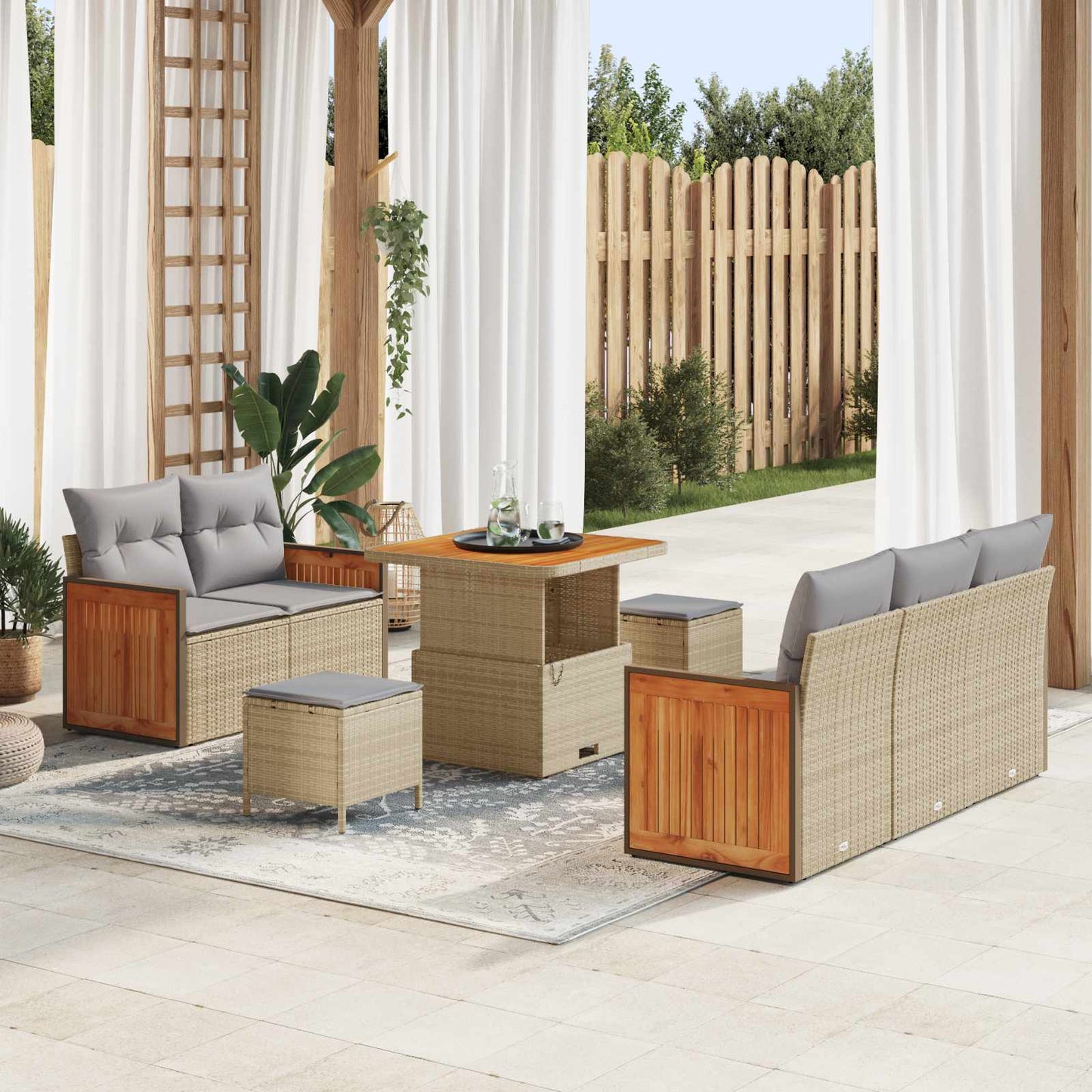 Tuinbankenset 8 Pcs Poly Rattan En Gepoedercoat Staal
