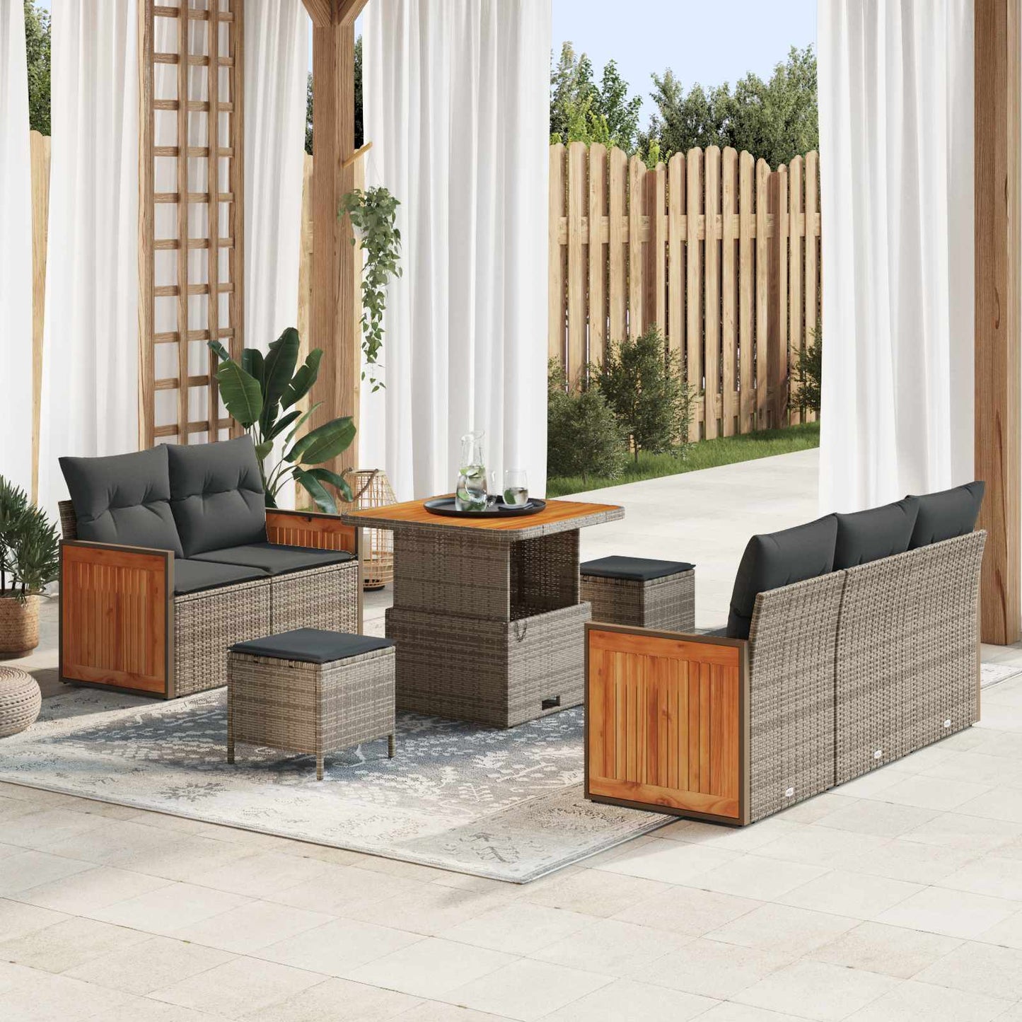 Tuinbankenset 8 Pcs Poly Rattan En Gepoedercoat Staal