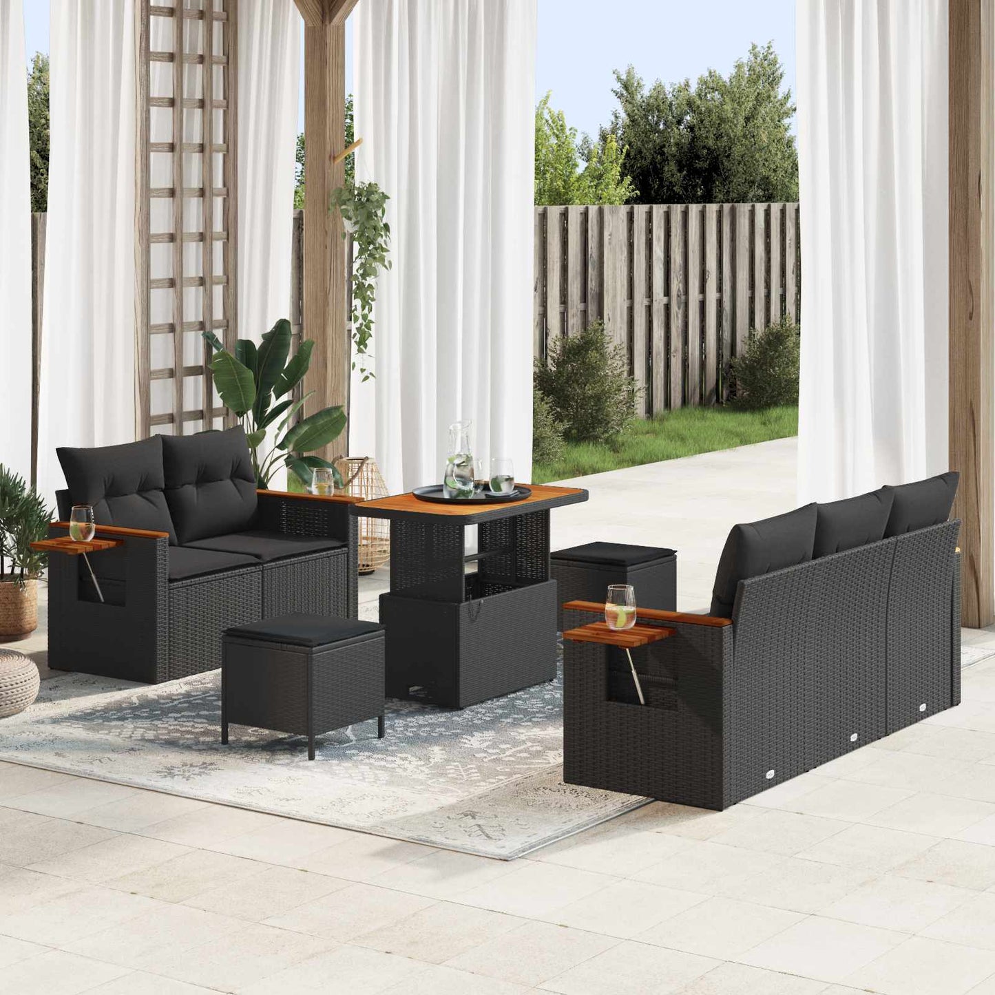 Tuinbankenset 8 Pcs Poly Rattan En Gepoedercoat Staal