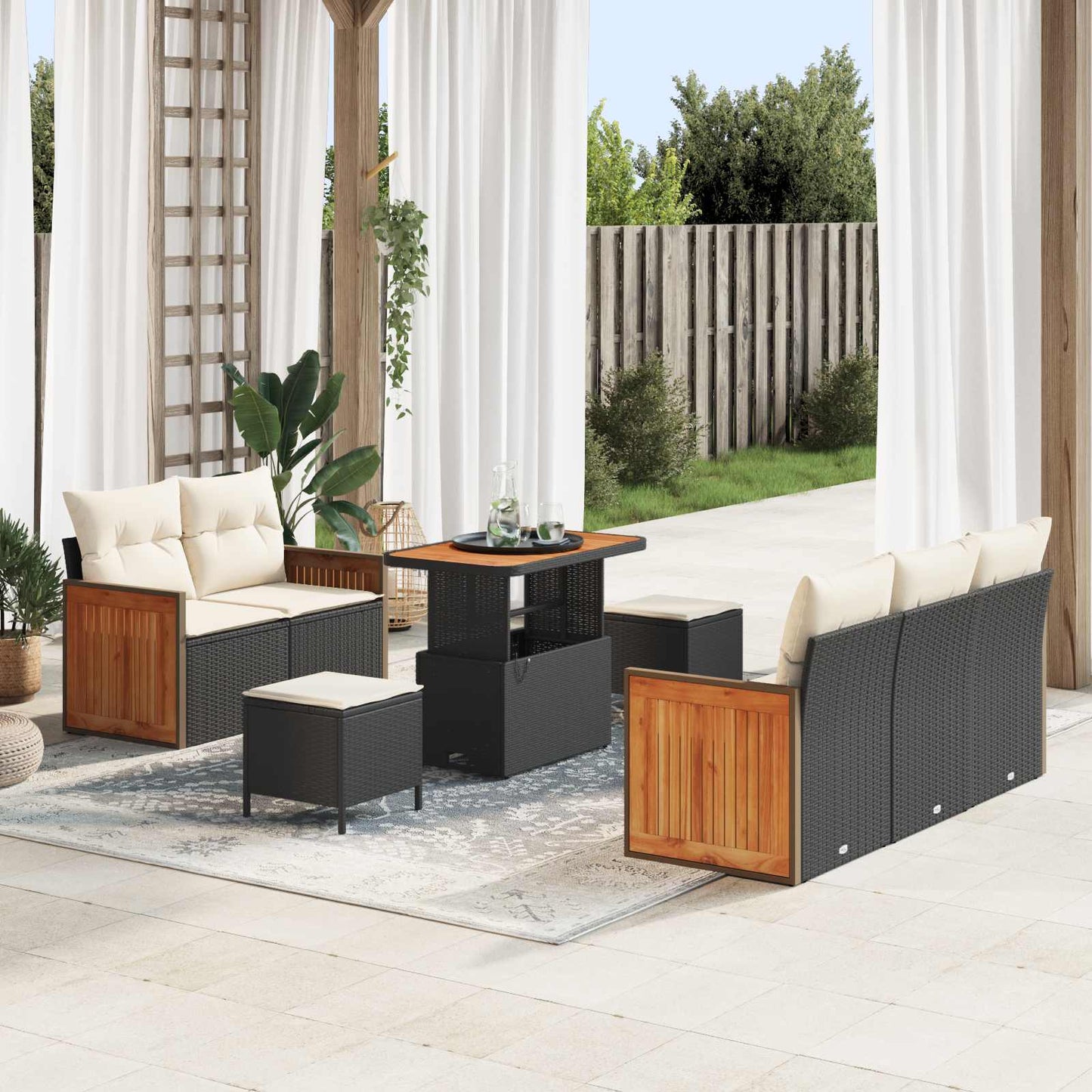 Tuinbankenset 8 Pcs Poly Rattan En Gepoedercoat Staal