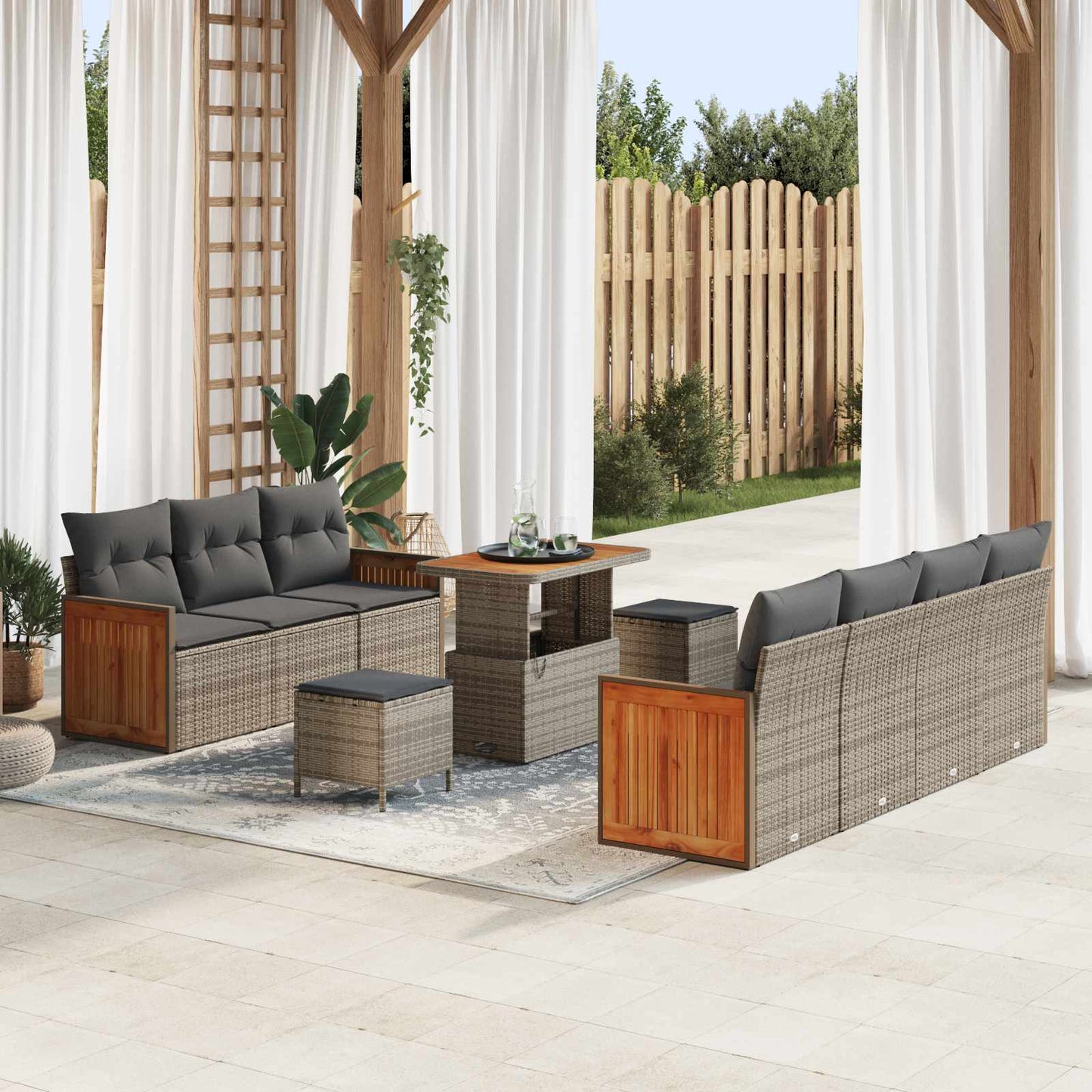Tuinbankenset Met Kussen 10 Pcs En Licht Grijs