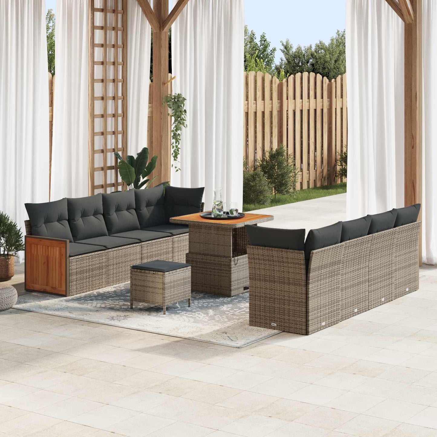 Tuinbankenset 11 Pcs Poly Rattan En Gepoedercoat Staal