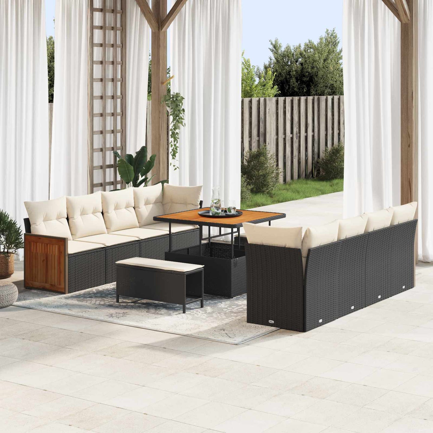 Tuinbankenset 11 Pcs Poly Rattan En Gepoedercoat Staal