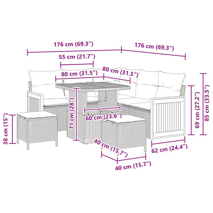 Tuinbankenset 8 Pcs Poly Rattan En Gepoedercoat Staal