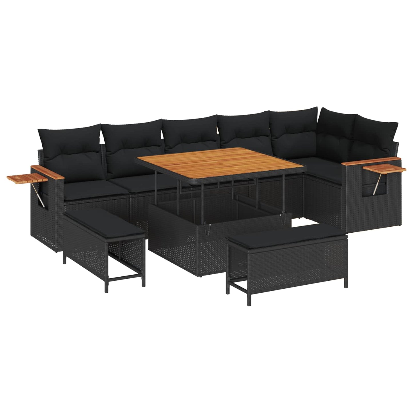 Tuinbankenset 9 Pcs Poly Rattan En Gepoedercoat Staal