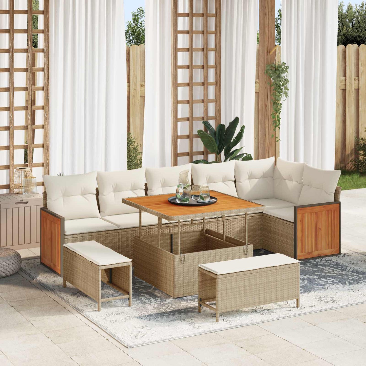Tuinbankenset 9 Pcs Poly Rattan En Gepoedercoat Staal
