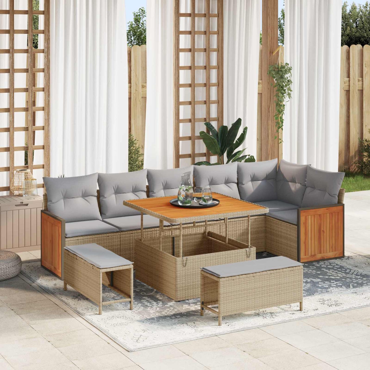 Tuinbankenset 9 Pcs Poly Rattan En Gepoedercoat Staal